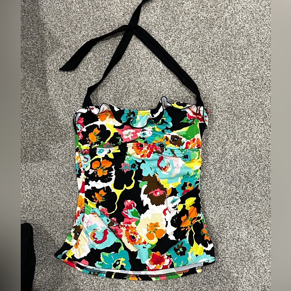 24 & Ocean Tankini Top, Tie neck - M Tropical Print